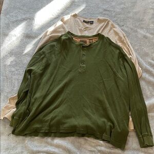 St. John's Bay & Route 66 Olive and Beige Long Sleeve Henley Shirts